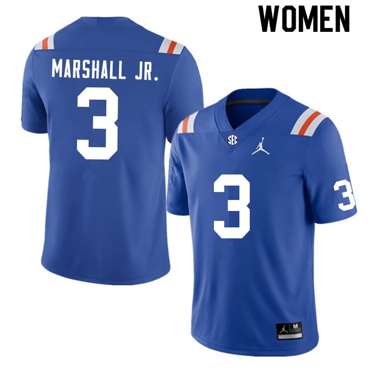 NCAA Florida Gators Jason Marshall Jr. Women's #3 Nike Blue Throwback Stitched Authentic College Football Jersey FHJ7864RF